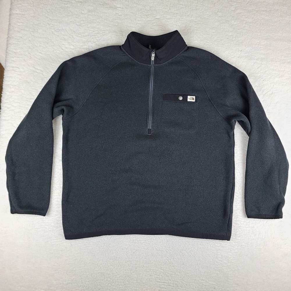 The North Face Sweater Mens XL Black‎ Fleece Quarter Zip Polyester Sweatshirt *